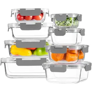 8 Pack Glass Food Storage Containers with Lids, Meal Prep Containers, Airtight Bento Boxes with Leak Proof Locking for Microwave, Oven, Freezer and Dishwasher, BPA Free, 5-35oz