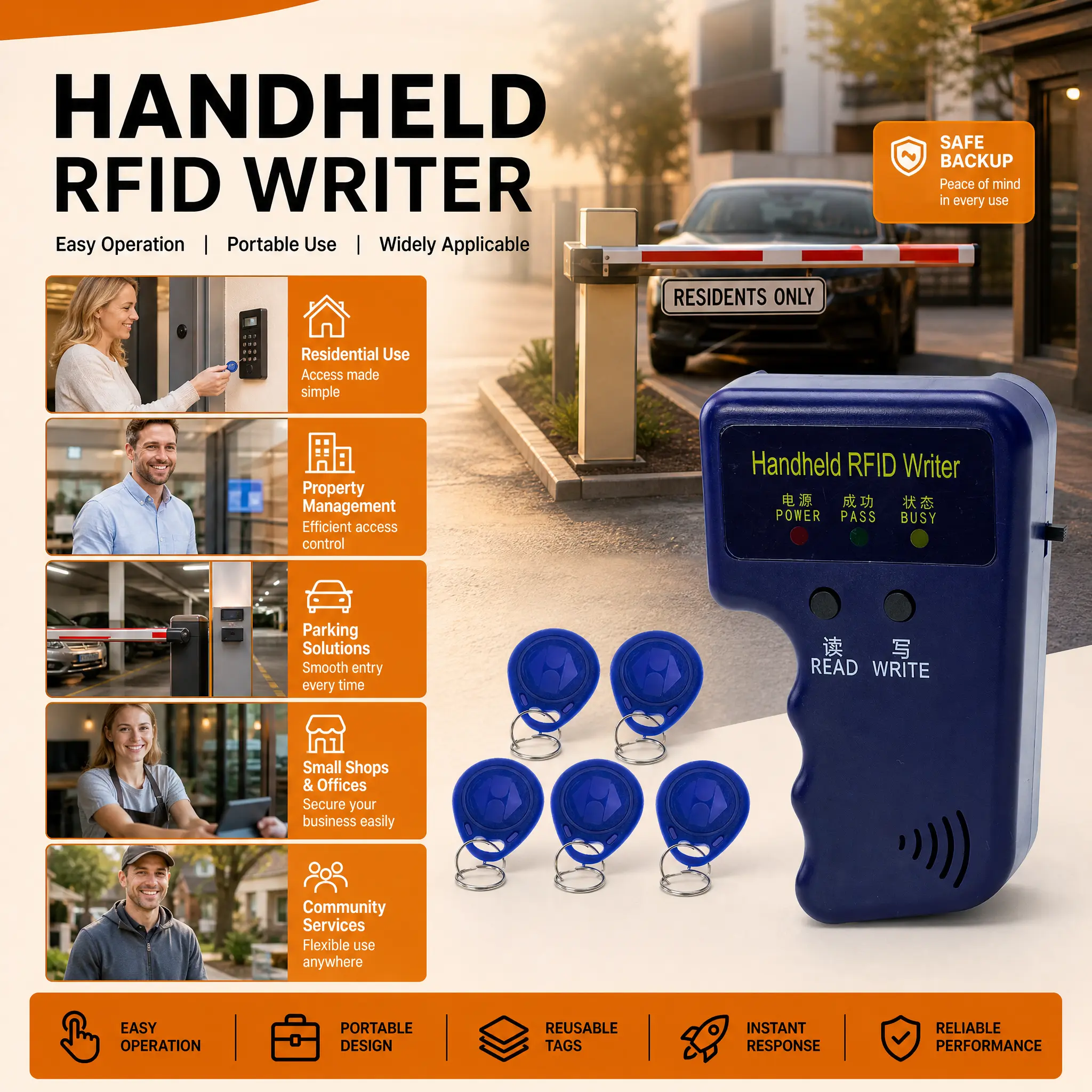 125KHz RFID ID Card Writer & Key Fob Duplicator, Portable Handheld Copier Machine for Smart Home Access Control
