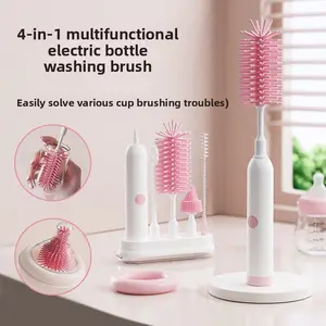 Electric cup brush four-in-one multi-function waterproof draining silicone baby nipple brush straw brush water cup bottle cleaning brush