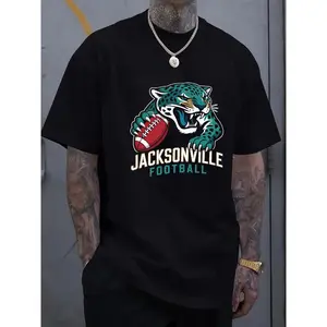 Black T-Shirt with Jacksonville  for JAGUAR  and Text, Perfect for Sports Fans and Casual Wear, PLUS SIZE