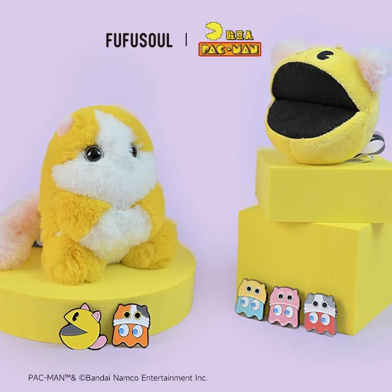 FUFUSOUL Pac-Man Co-branded Series FuDouDou FuFuDou Bubble Cola Scented Plush Toy Limited Edition with Badge Movable Mouth Stuffed Doll for Fans & Gifts