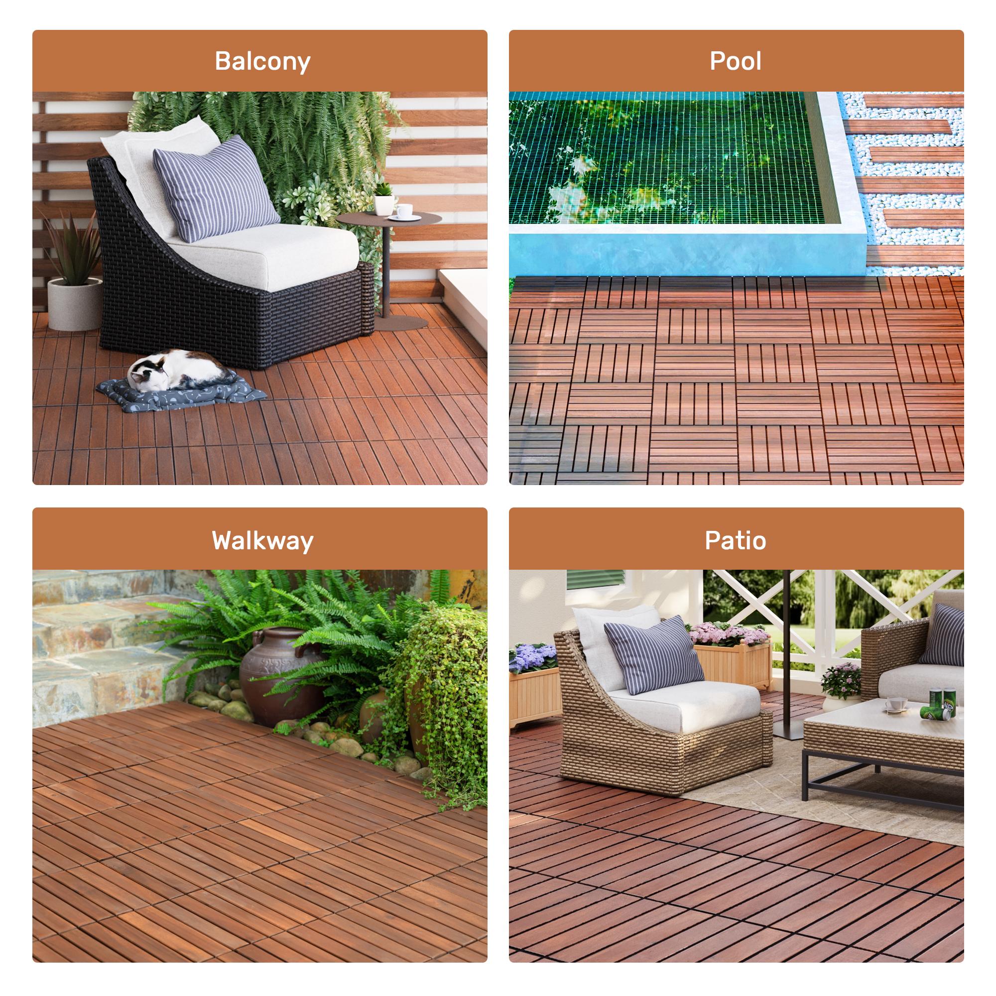 SAVEYOUR 10 PCS Interlocking Deck Tiles 12" x 12" Square Acacia Hardwood Waterproof Anti-Mildew Outdoor Flooring for Patio Balcony Pool Side