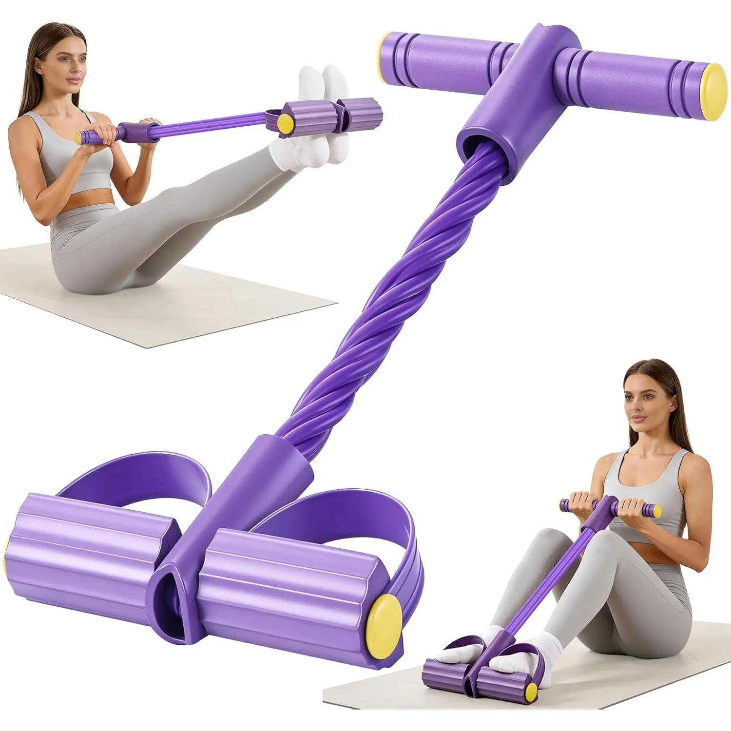 Upgraded Adjustable Pedal Resistance Band with Handle - Exercise Equipment for Core Training, Soft Durable Thick Ropes 6-Tension Levels Puller Tube Device for Abdomen, Waist
