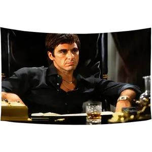 Scarface Movie Poster Flag Motivational Vintage Band Thriller Love Scifi Movie Tapestry Every Dog Has Its Day Banner Tony Montana for College Dorm Room Decoration