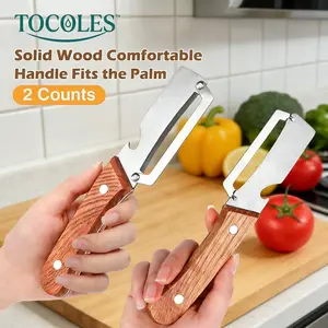 2-in-1 Fruit & Veggie Peeler with Bottle Opener Sharp Stainless Steel Wooden Handle Ergonomic Non-slip Design for Comfortable Grip Kitchen Vegetable Slicer Potato Cutter