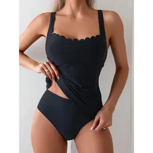 2 Piece Tummy Control Swimsuit – Solid Color High Waist Bikini For Women's Beachwear