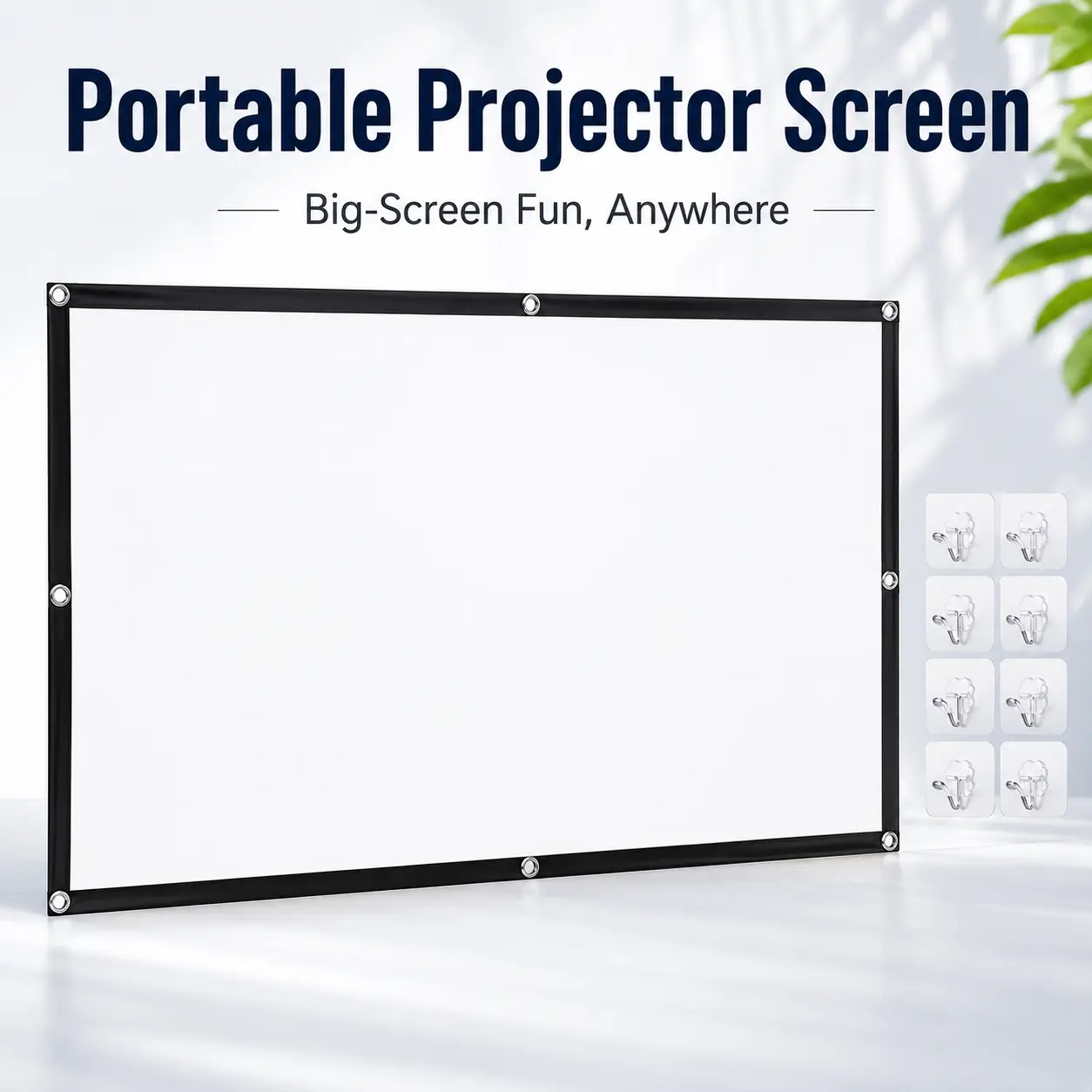 Portable Metal Projector Screen, Foldable with Black Border, Hanging Grommets & Sticky Hooks for Indoor-Outdoor Home, Backyard Use