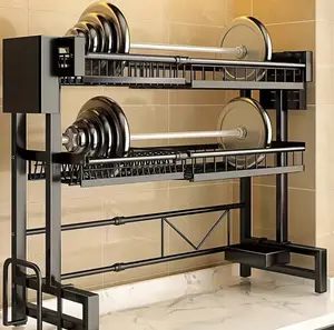 Sturdy Stylish Carbon Steel Metal Dish Drying Rack, Kitchen Organiser for Utensils Storage & Countertop Management Design Efficient