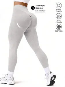 Women's Solid Color High Waist Seamless Skinny Sports Leggings, High Stretch Casual Comfortable Breathable  Butt Lifting Sports Leggings for Yoga Gym Workout Running, Ladies Sportswear for Indoor Outdoor Wear