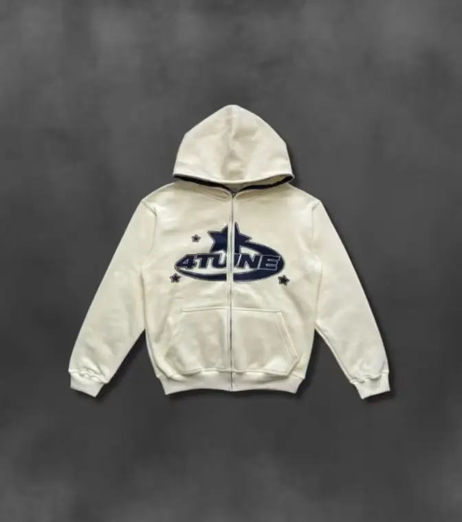 Y2K Full Zip-Up Streetwear Hoodie, 4Tune Hoodie, Unisex Hoodie, Vintage Hoodie, Retro Hoodie, Hip-Hop Hoodie, Star Print Hoodie,