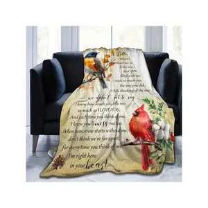 1pc Cardinal Memorial Blanket 60x80in – "A Letter From Heaven" Poem, Vintage Floral Design, Flannel Throw For Loss Of Loved One, Sympathy & Bereavement Gift For Dad Or Mom, All-Season Comfort, Pet Memorial-30*40in