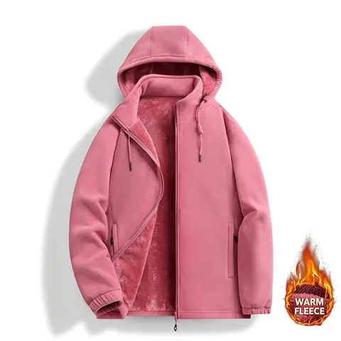 Women’s winter warm hooded jacket, full-zip hooded outerwear, coral fleece lining.Hat with adjustable drawstring, elastic cuffs, pockets on both sides; suitable for everyday wear, commuting to work, and more; women’s autumn/winter casual outerwear.
