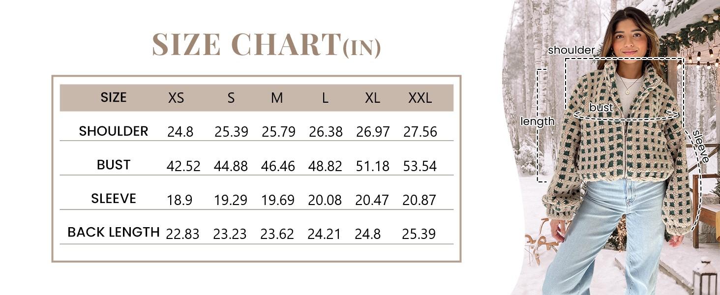 UANEO Women’s Long Sleeve Cropped Sherpa Fleece Plaid Jacket Casual Chunky Teddy Fleece Outerwear