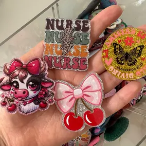 Acrylics for Badge Reels, Pop Sockets, Crafts, DIY - Assorted Designs Featuring Nurses, Butterflies, and Cute Characters