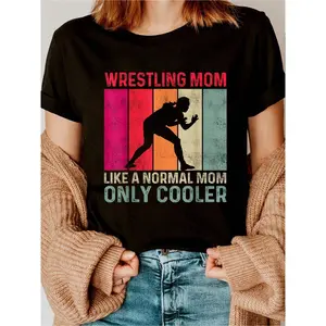 Wrestling Mom Like A Normal Mom Only Cooler Mother's Day T-Shirt Printed T-Shirt. Short-Sleeved Crew Neck Casual Top. Suitable For All Seasons. Women's Wear graphic tees women crop tops summer outfits for women summer tops T-Shirt