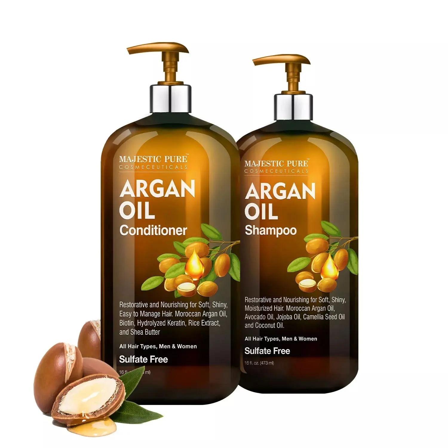 Nourishing Argan Oil Shampoo & Conditioner Set for Long-Lasting Shine and Smoother Hair - Multi-pack for Dry, Damaged, Overworked Hair, 16 fl oz Each, Conditioning, Hydrating