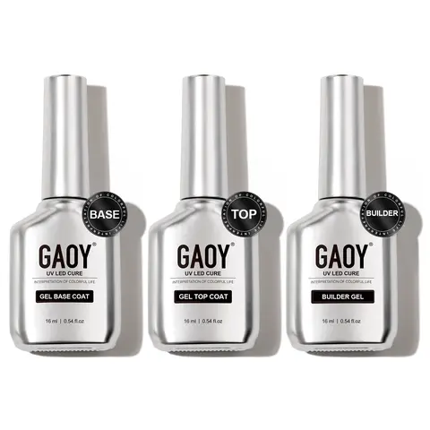 GAOY 16ml Gel Top Coat, Builder Gel and Base Coat Set, 3 Pcs | Clear Glossy No Wipe Gel Top, Base Coat and Builder for Gel Nail Polish, UV Light Cure Needed