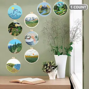 Landscape Embroidery Kit, 1 Count Landscape Theme Embroidery Kit with Hoop, DIY Embroidery Supplies for Home Decor