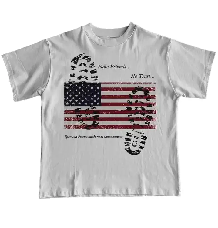 American Flag Fake Friends T-Shirt, Y2K Grunge US Flag Boot Print Graphic Shirt, Vintage Aesthetic Streetwear Tee, Crew Neck, Short Sleeve, Cotton, Gift for Him Her, Trending Tee