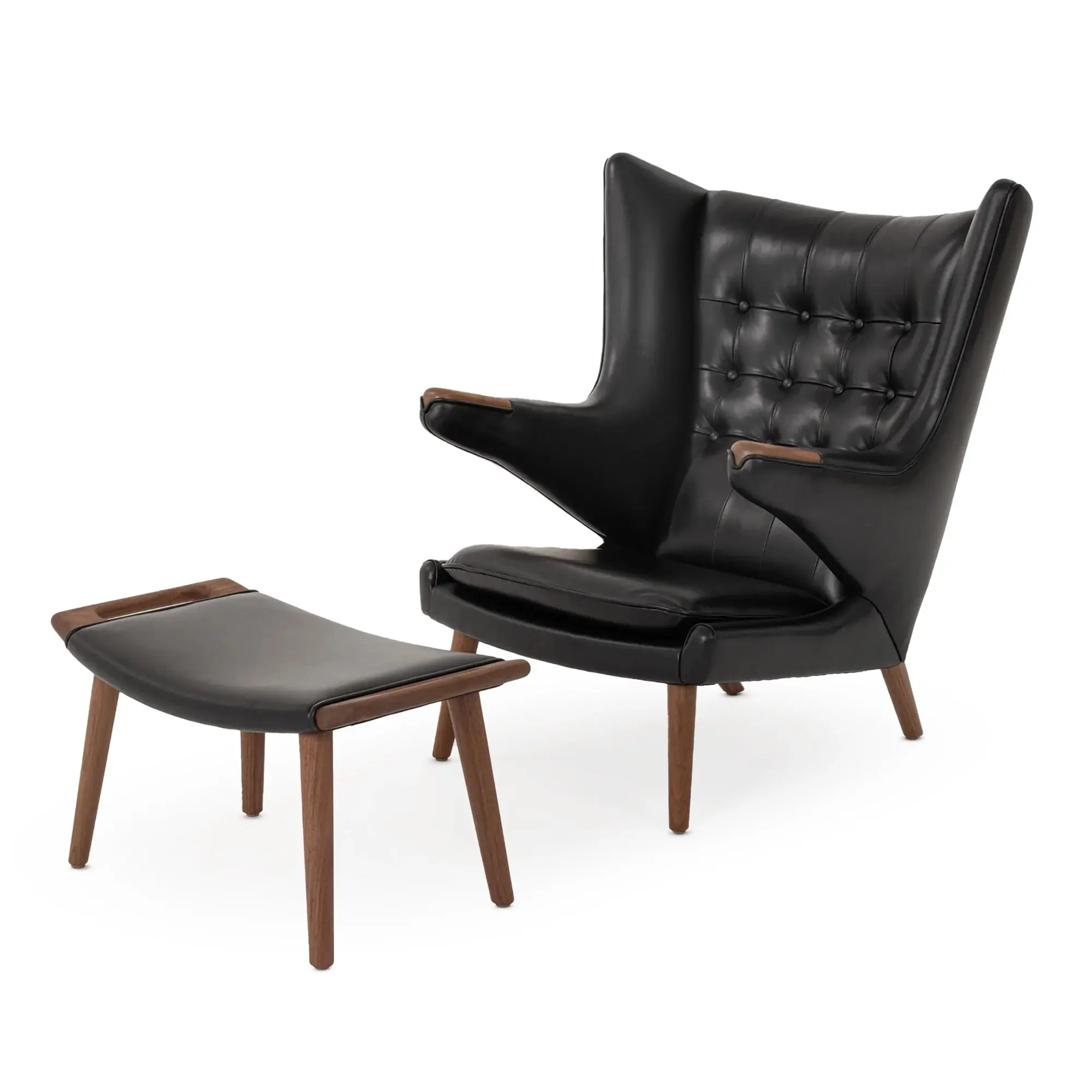 Papa Bear Chair and Ottoman Black Leather