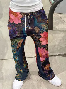 Men's Vintage Bell Bottom Pants, Luxe Countryside Phoenix Print, Versatile Casual Sport Long Pants, Comfortable Fabric, Trendy, Casual Sports Trousers
