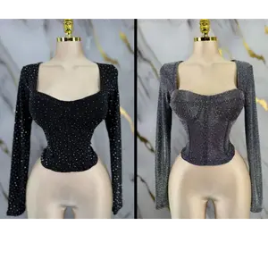 METALLIC LNG SLEEVE TOP -  RHINESTONES