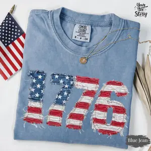 Distressed Faux Patchwork 1776 USA Flag Comfort Colors Shirt, Vintage Patriotic Graphic Tee, Retro American Flag T-Shirt, 4th of July Independence Day Shirt, Soft Cotton Unisex USA Streetwear