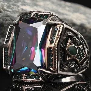 Card Wheel Alloy Hand Jewelry Retro Punk Gothic Style Red Ruby Men's Personality Ring