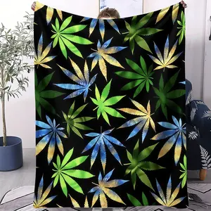 Neon Marijuana Leaf Throw Blanket, Ultra-Soft Fleece Psychedelic Weed Leaf Blanket – Perfect Gift for Cannabis Culture Fans & Stoners