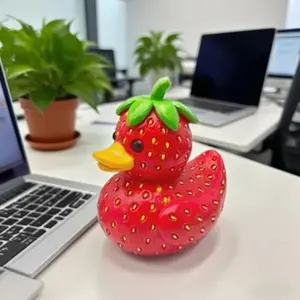 Strawberry Duck Statue Figurine Decoration, Unique Fruit Series Ornament, Adorable Playful Animal Sculpture for Home Decor, Cute Animal Design