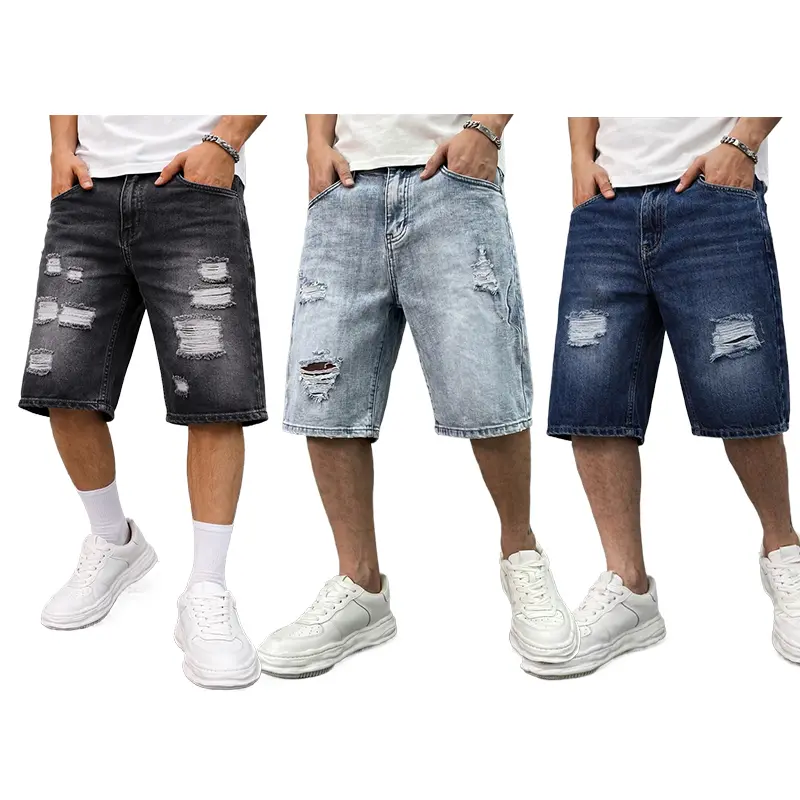 Clean Gent 3-Pack Men’s Washed Vintage Denim Shorts, regular straight fit; regular-fit casual shorts that are comfortable and stylish basics, suitable for summer wear—men’s everyday bottoms.