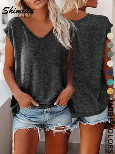 Women's Summer Plain V-Neck Sleeveless Top, Casual Sleeveless Tank Daily Wear Fitted Vest, Comfortable and Stylish Ladies' Clothing