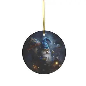 Woodland Gnome Elf Christmas Ornament, Forest Elf Tree Decor, Ceramic Ornament, Full-Color Artwork, Hanging String Included