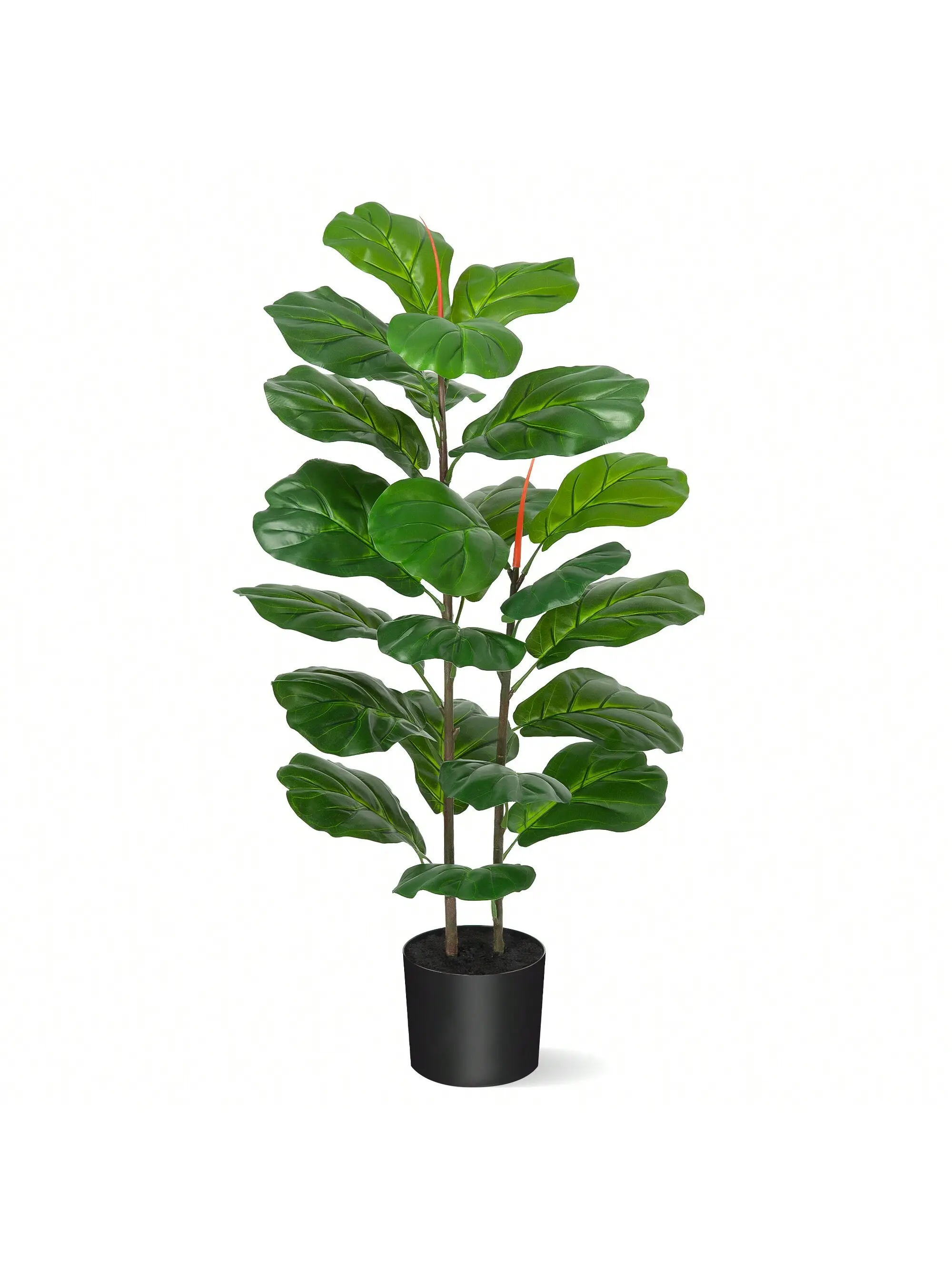 39-Inch Realistic Artificial Fiddle Leaf Fig Tree (Ficus Lyrata) - Green, 1-Size Plastic Potted Plant with Basin, Indoor/Outdoor Decor for Office, Living Room Furniture