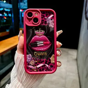 Gorgeous Crown and Rose Lip Makeup Matte Finish with Stepped Groove Design Phone Case for iPhone 17 16 15 14 13 12 11 PRO MAX PLUS,AIR Mini SE and iPhone XS MAX Stylish Gift Choice