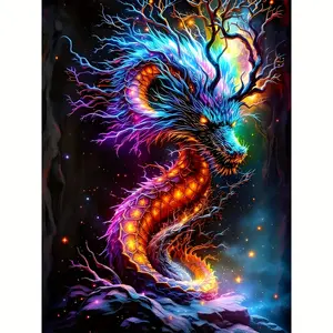 1pc 30X40Cm/11.8X15.7 Inch Large Size Unframed Round Diamond Painting Kit, Colorful Dragon, 5D Diamond Painting Complete Artificial Rhinestone Mosaic Painting Kit for Beginners