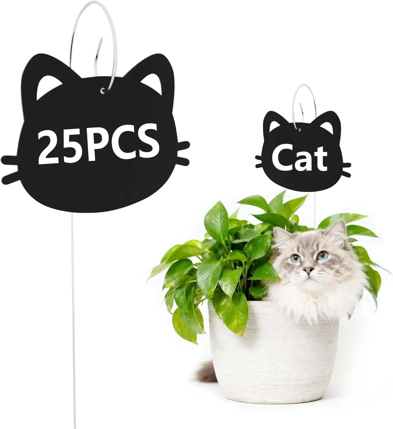 25-Pack Iron Metal Cute Cat's Head Shaped Garden Markers - Weatherproof Plant Labels, 25 Planting Seedling Stake Signs with Attractive Design, DIY Writing White Marker Pen, Gardening Supplies, Gift for Plant Lovers