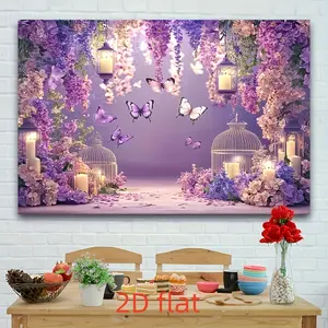 1pc Butterfly Backdrop Purple Pink Design Flexible Polyester Banner for Birthday Wedding Photography Nature Inspired Decor