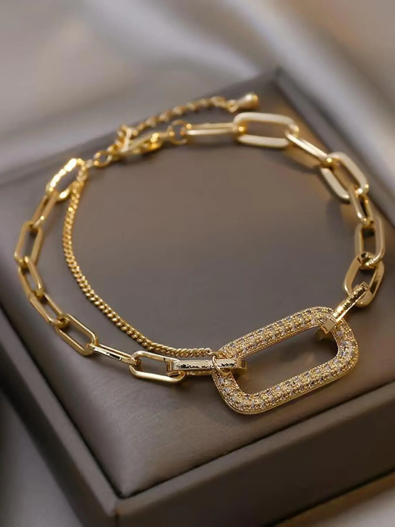 Elegant Geometric Aqua Crystal Inlaid Chain Bracelet, Dainty Crystal Bracelet, Fashionable Jewelry for Women, Trendy All-match & Exquisite Jewelry for Birthday Gift, High Quality Bracelet, Bracelets Jewelry