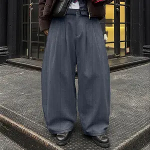 INCERUN Men's Unisex Vintage Striped High Waist Pleated Wide-Leg Trousers Loose Maxi Bottoms for Trendy Streetwear & Casual Daily Wear - Pants SpringStatements