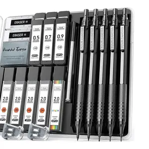 back to school sale!!!Four Candies Metal Mechanical Pencil Set, 3PCS Art Drafting Pencils 0.5, 0.7, 0.9MM & 2PCS 2MM Mechanical Drawing Pencils with 420PCS Leads (4B 2B HB 2H Color) for Writing Sketching Drawing