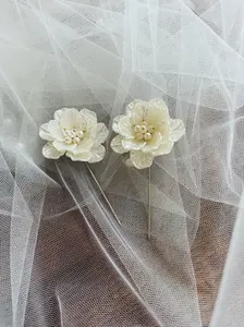 Pearl Bustle Pins for Wedding Veil or Dress, Beaded Set of 2