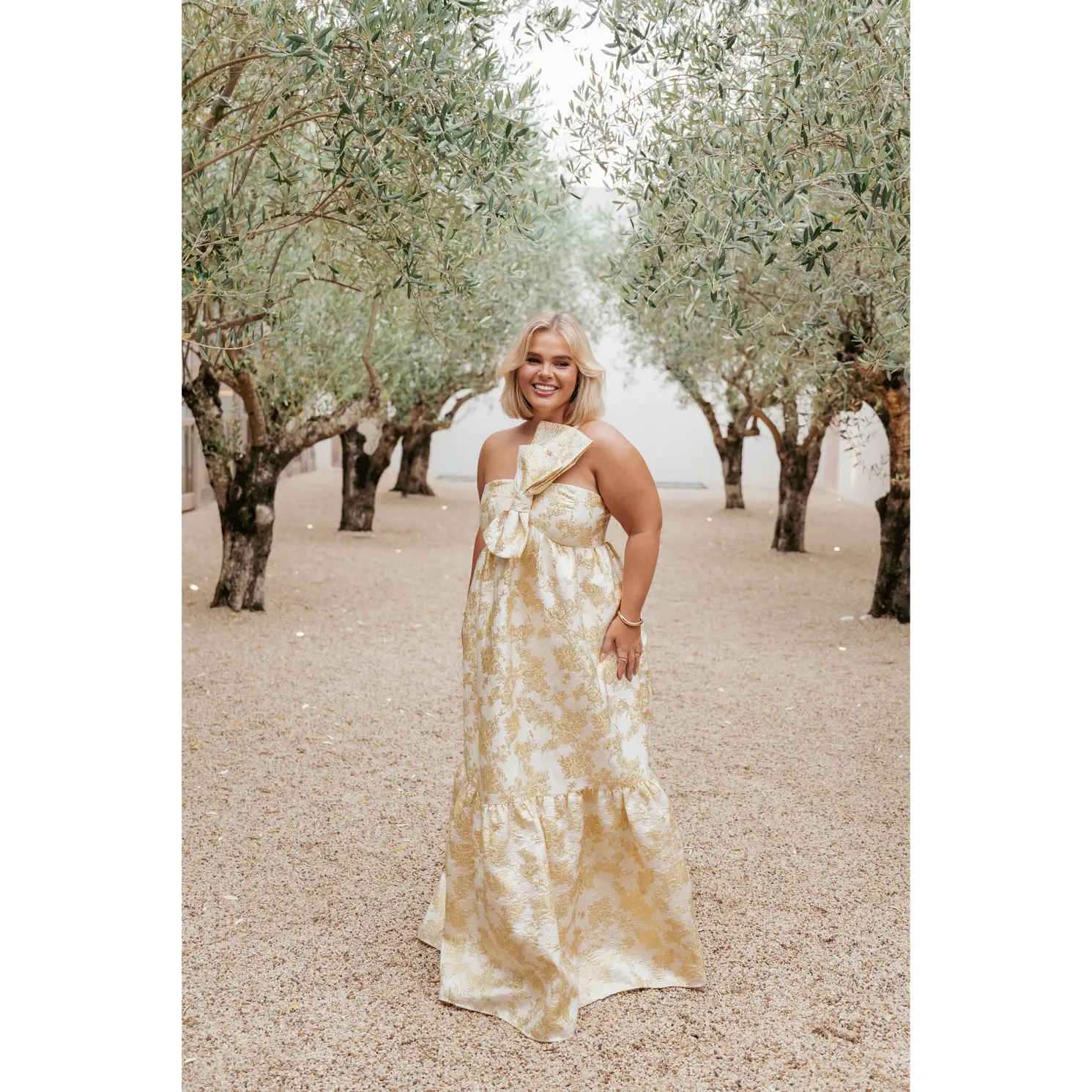 Betina Bow Front Maxi Dress - Yellow Brocade - TikTok Shop