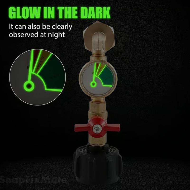 Propane Refill Adapter with Valve & Gauge, Gas Cylinder Filling Connector with Glow In The Dark Meter, Snapfixmate Ball Valve Gas Tank Gas Connector, Gas Cylinder Accessories, Christmas gifts, TikTokShopBlackFriday
