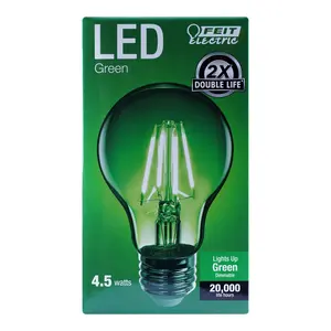 Feit Electric 4.5 Watt Clear Glass A19 Green Filament Dimmable LED Light Bulb