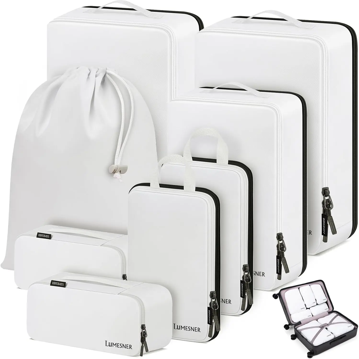 Compression Packing Cubes for Suitcases, BackTo School, Travel Accessories, 8 Counts LightTravel Suitcase Organizer Bags Set, with ShoeBag, Expandable Packing Luggage OrganizerBags, Space-saving Accessories, Travel Clothes Organizer