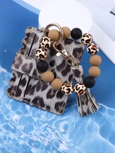 1 piece of lightweight mini version Bohemian style bead wrist keychain, Keychain Wristlet, with macaron colored beads and floral pattern card bag design for hanging keys and wearing on the wrist. It is a gift for mothers and friends, a holiday gift