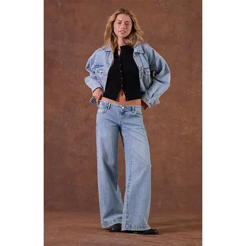 Pacsun Women's Kaia Ultimate Low Rise Baggy Jeans Stretch Light Blue
