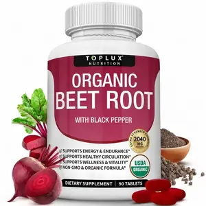 Toplux Organic Beet Root Tablets 2040mg | Natural Nitric Oxide Booster for Blood Flow & Heart Health Dietary Vitamin Supplement Fitness Edible Optimum