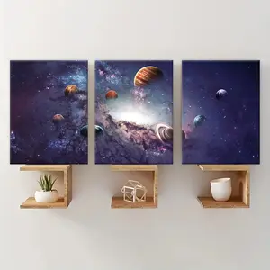 Planet Space Pattern Canvas Painting with Frame, 3 Counts/set Modern Art Wooden Framed Canvas Painting, Wall Art Decor for Home Living Room Bedroom Office